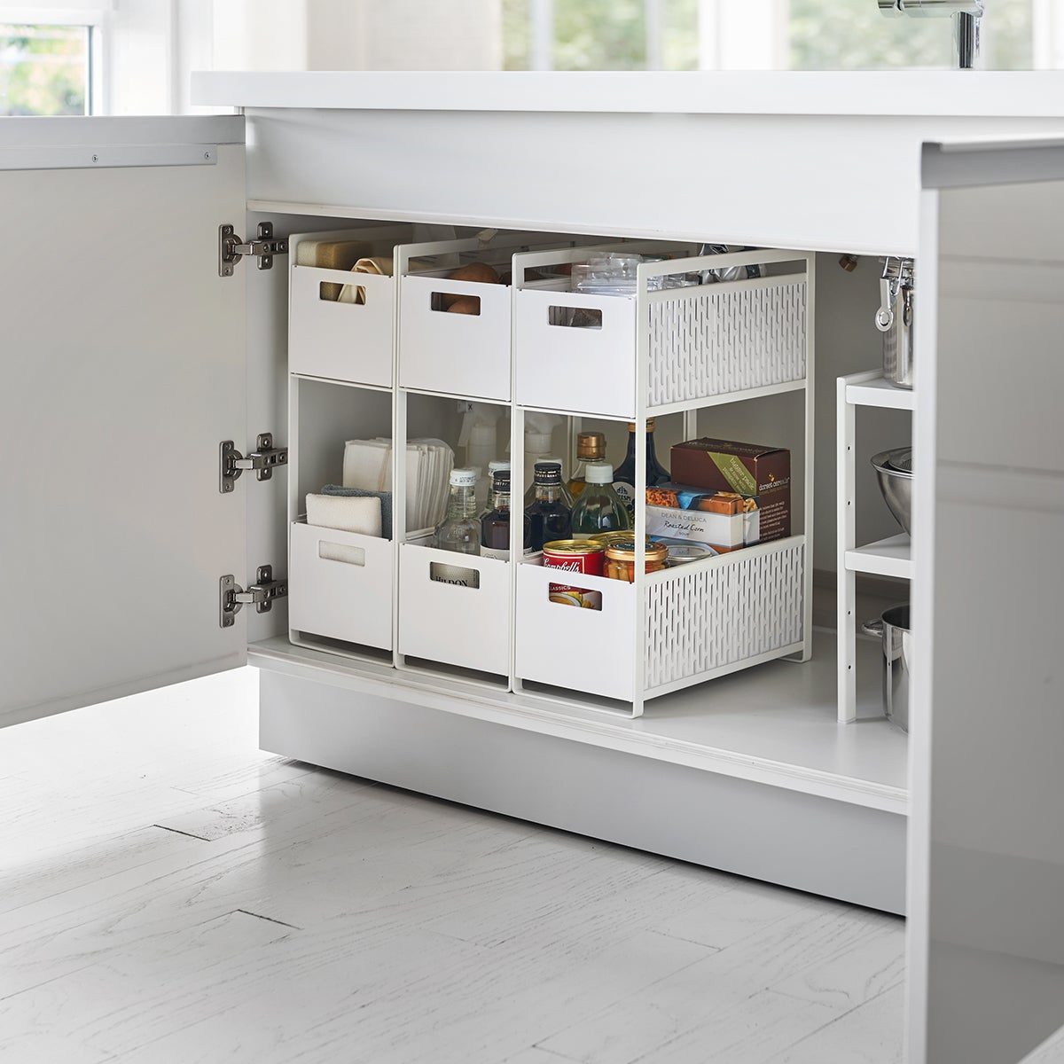 Yamazaki Tower Two-Tier Cupboard Storage Basket | The Container Store Yamazaki Tower Two-Tier Cupboard Storage Basket | The Container Store